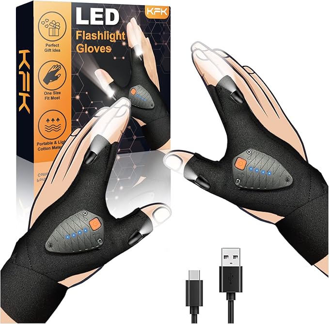 KFK Gifts for Men, LED Flashlight Gloves Gifts for Him,Mens Gifts for Father's Day, Birthday, Dad, Husband, Handyman