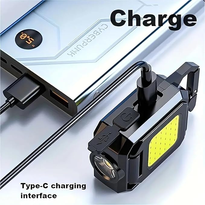 Super Bright 2000 Lumens Rechargeable LED Small Pocket Utility Flashlight, IPX4 Waterproof, Portable Outdoor COB Keychain Flashlight for Camping Adventures with 90° Foldable Side Lights