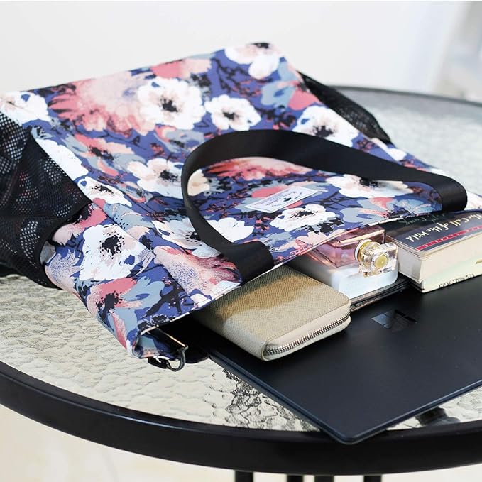 ESVAN Original Floral Water Resistant Large Tote Bag Shoulder Bag for Gym Beach Travel Daily Bags Upgraded