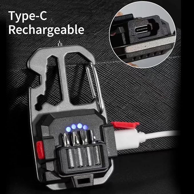 Cob Mini Flashlight Keychain Light, 500 Lumens Bright Rechargeable, Small Multi-Function Work Light, 7 Modes Portable Pocket Light Battery Display Bottle Opener for Camping Emergency Lighting