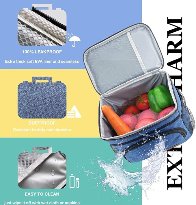 ExtraCharm Insulated Lunch Bag for Women/Men - Reusable Lunch Box for Office Picnic Hiking Beach - Leakproof Cooler Tote Bag Organizer with Adjustable Shoulder Strap for Adults - Purple