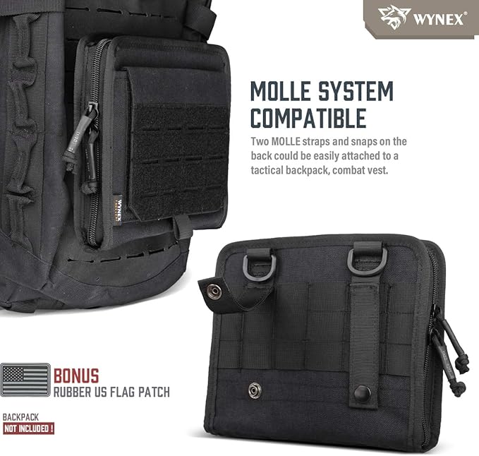 WYNEX Tactical Folding Admin Pouch, Molle Tool Bag of Laser-Cut Design, Utility Organizer EDC Medical Bag Modular Pouches Tactical Attachment Waist Pouch Include U.S Patch