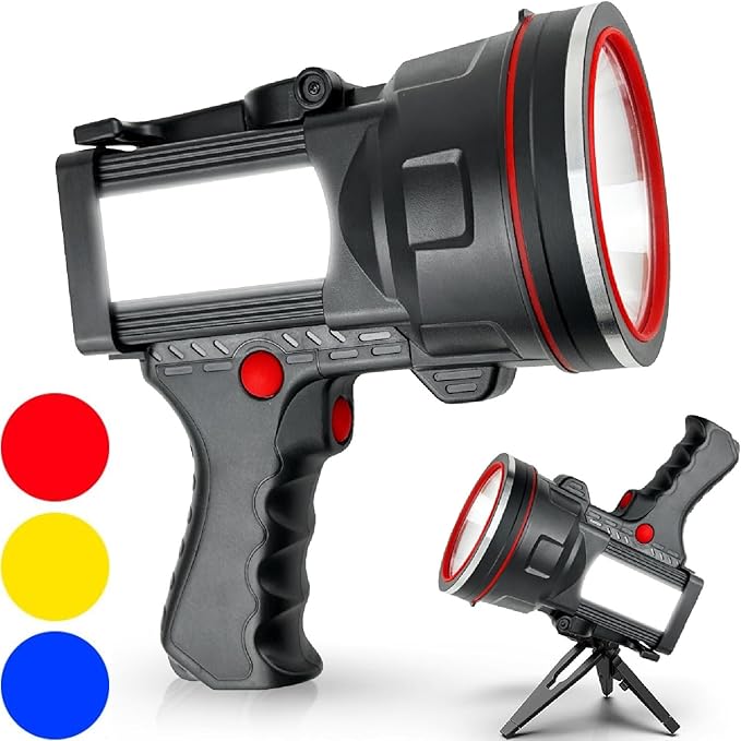 Victoper Spotlight for Camping, 1000000 Lumens Bright Handheld Spot Light, 12000 mAh Rechargeable LED Flashlight, 3+3 Modes 4 Colors Waterproof Spotlight Hunting Caving Camping Essentials Gear
