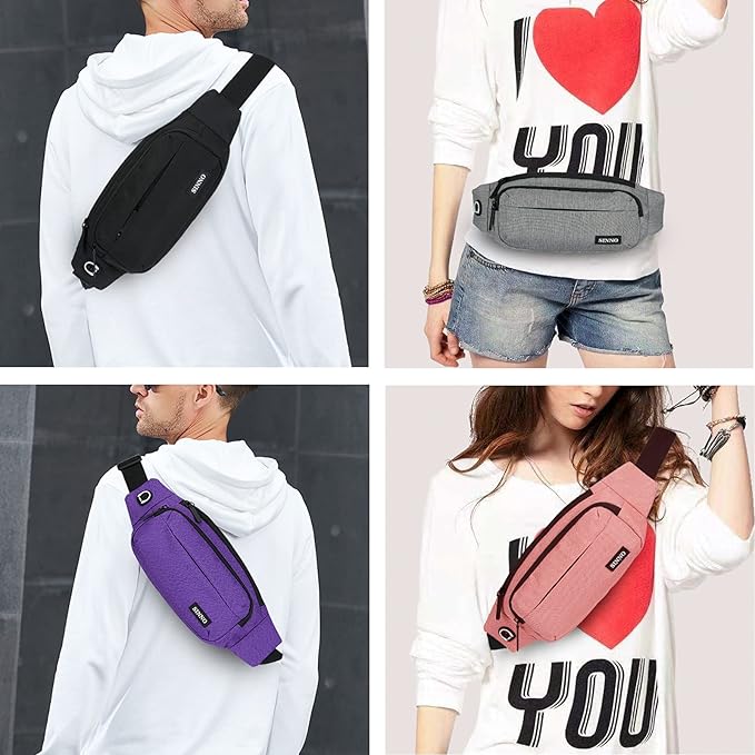 SINNO Large Crossbody Fanny Pack for Women Men Belt Bag With 4-Zipper Pockets for Travel Running Hiking Workout Dog Walking Outdoors Sport Fishing Waist Pack Bag Carrying All Phones