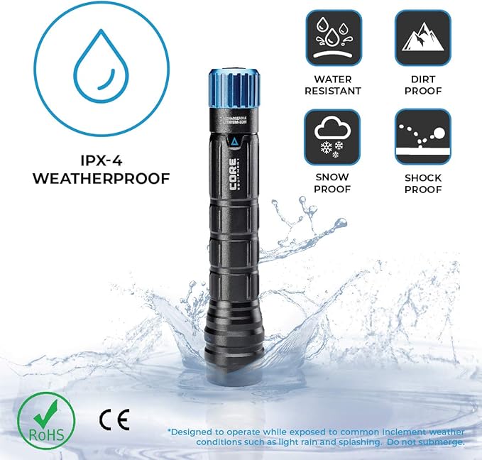 CORE 1000 Lumen CREE LED Rechargeable Camping Emergency Flashlight, IPX4, Two ModesTwo