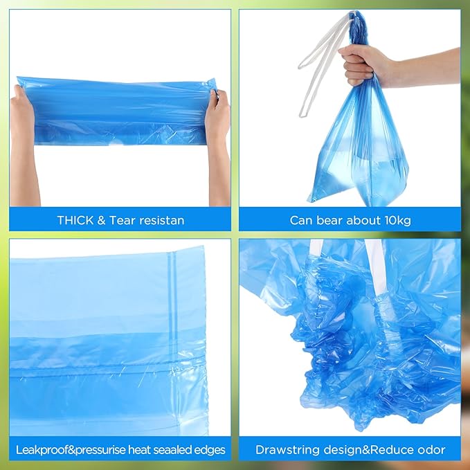 60 Set Bedside Commode Liners with Absorbent Pads Disposable Potty Bags for Portable Toilet with Commode Pads for Adult Elderly Commode Chairs Bucket Portable Camping Toilet Bags (Blue)