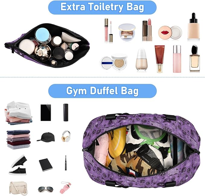 Halloween Witch Sports Gym Bag with Waterproof Dry Wet Pocket, Travel Duffel Bag for Women Men,Workout Bag Fits Yoga, Swimming