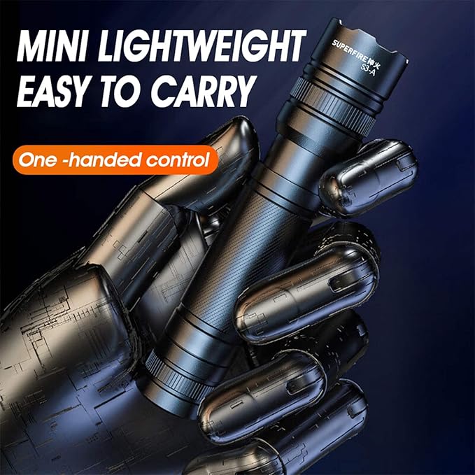 SuperFire LED Flashlight,EDC Flashlight Hight Lumens, Zoomable Flash Light for Outdoor, Emergence,Rechargeable or AAA batteries Dual Power Mode