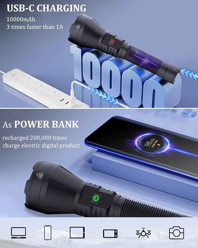Rechargeable 990000 High Lumens LED Flashlights,LightLink 2 Super Bright Flashlight with 5 Modes & IP65 Waterproof for Home,Camping