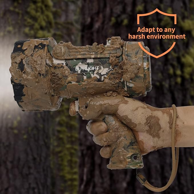 BUYSIGHT Rechargeable Spotlight Flashlight,1000,000 lumens Hand held Spotlight Waterproof Flashlight Hunting Lamp with red Filter (Camouflage Green)