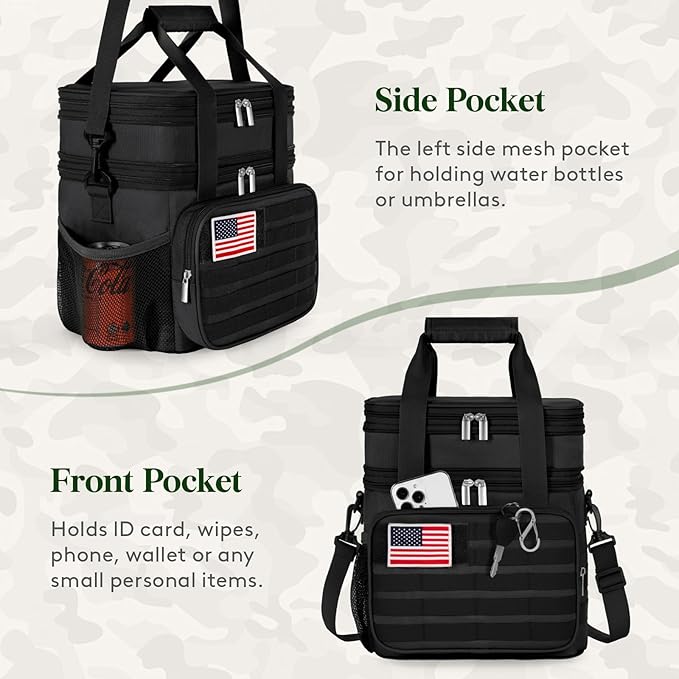 Lifewit Double Deck Tactical Lunch Box for Men, Expandable Leakproof Insulated Large Lunch Cooler with MOLLE Webbing and Shoulder Straps, Heavy Duty Lunch Bag for Men Work Camping Picnic, 16L Black