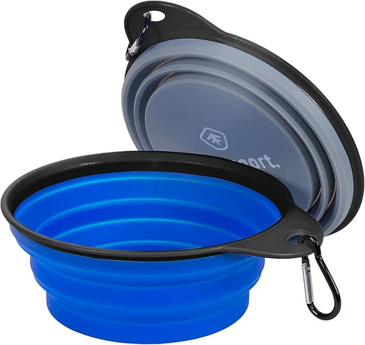 Stansport Collapsible Silicon Travel Bowls - 2 Pack, Grey and Blue, Large