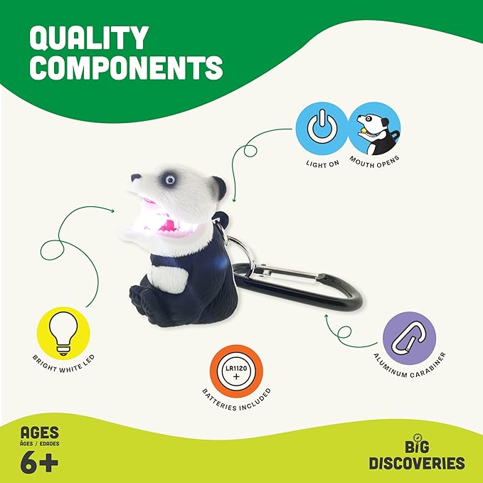 Big Discoveries WildLight Animal Carabiner Flashlight - Fun Mini Keychain Flash Lights for Kids, Nurses, Camping