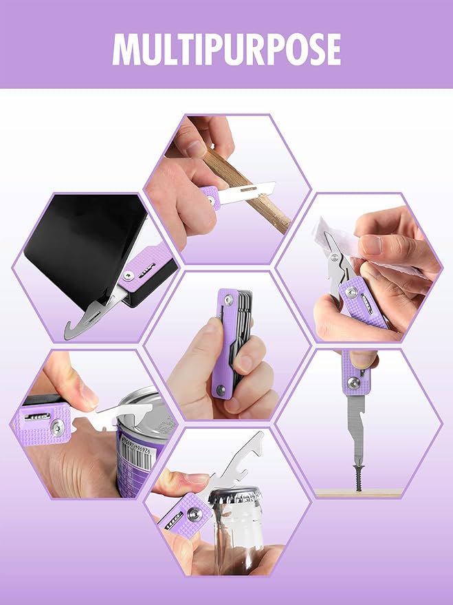 FantastiCAR 10 in 1 Multi-tool, EDC Folding Pocket Knife with SIM Card Removal Pin for Daily Needs, Outdoor Activities, Christmas Gifts (Purple)