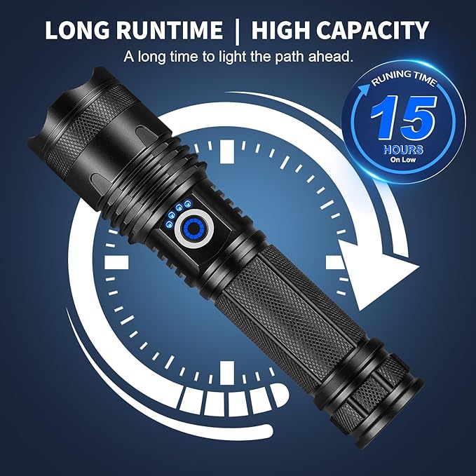 Rechargeable LED Flashlights High Lumens, 990,000 Lumens Super Bright Powerful Flash Light with 5 Modes, IPX6 Waterproof Flashlight for Home, Camping, Emergencies (Black)
