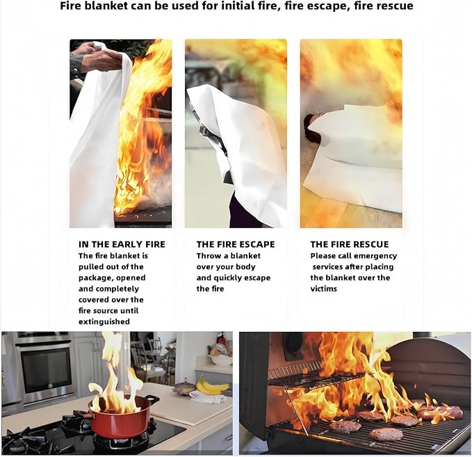 Fire Blankets Emergency for Home,39.4"x39.4" Emergency Fire Blanket for Kitchen Office Warehouse Car Camping Grill Fireplace. (4 Pack)