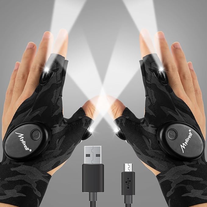 Fathers Day Dad Gifts from Daughter Son Wife LED Flashlight Gloves Gifts for Men Dad Father Boyfriend Husband Unique Cool Gadget Tools for Repairing Fishing Camping for Him Who Have Everything