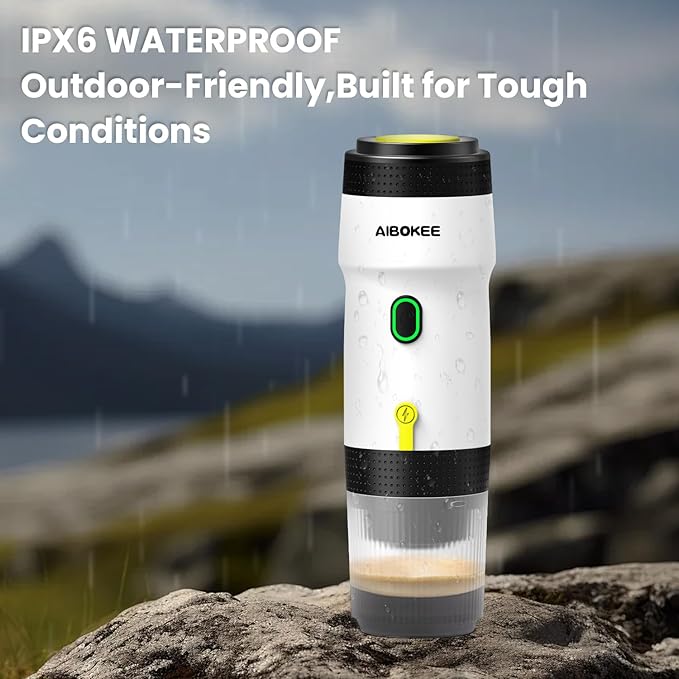 Portable Espresso Maker,Travel Coffee Maker for Camping, Car Coffee Maker Self-Heating with USB-DC,3-in-1 Extraction of 8g Ground Coffee & NS Capsule for Hiking,Office,RV(White)