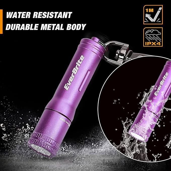 EverBrite Keychain LED Flashlight Mini Bright Key Ring Portable Pocket Torch for EDC, Party Favors, Night Reading, Camping, Power Outage, Emergency, AAA Battery Included, Purple