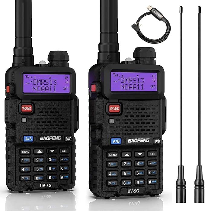 BAOFENG UV-5G (UV-5X) GMRS Handheld Radio, Long Range Rechargeable Two Way Radio for Adults NOAA Weather Receiver & Scanner, with Two 15.5" High Gain Antenna & Programming Cable Support Chirp, 2 Pack