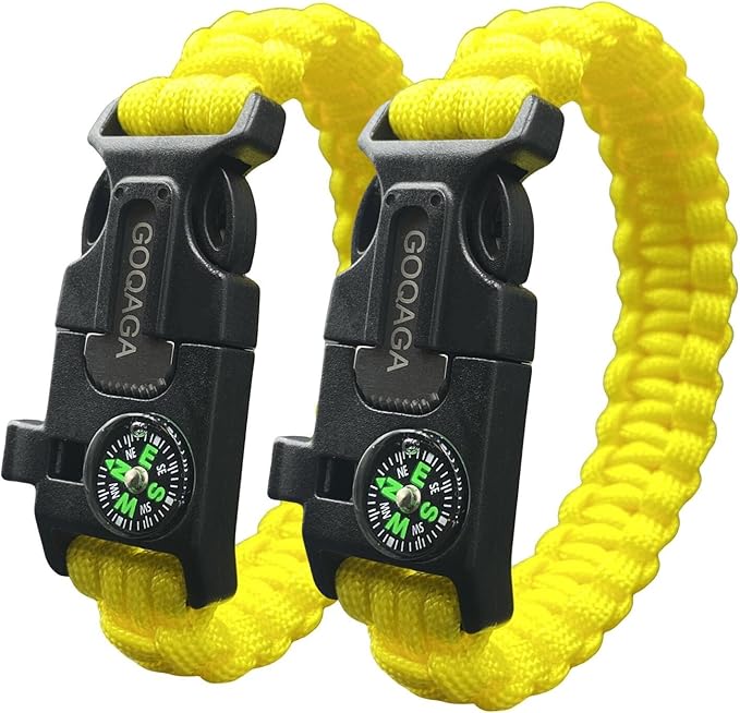 2 PCS Parachute Rope Camping kit Outdoor Wild Emergency kit Compass Whistle Flintstone Rope Knife Field Survival Tool Yellow