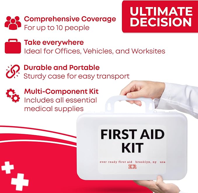 10 Person First Aid Kit - OSHA and ANSI Class A Compliant, Fully stocked Emergency Kit for Home, Office or Construction site