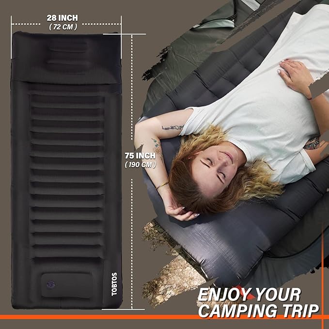 TOBTOS Self Inflating Camping Sleeping Pad with Pillow, Thick 6 Inch Ultralight Sleeping Pad with Built-in Pump, Lightweight Sleeping Mat for Camping, Backpacking, Hiking, Tent (Brown)