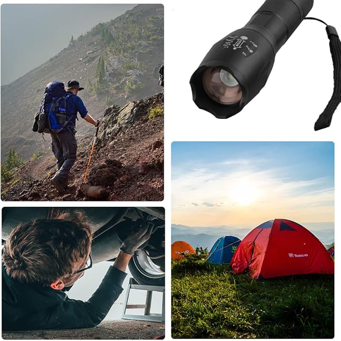 LED Adjustable Focus Flashlight, High Lumens Flash Light, Battery Powered, Portable, Waterproof, Multifunctional, Flashlight for Emergencies, Camping, Travel, Hiking, Car, Home