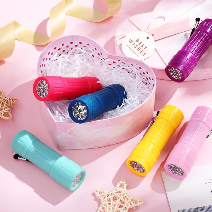 36 Pcs Small Mini Flashlights 9 LED Flashlight Assorted Colors with Lanyard Small Handheld Flashlights Bulk 3AAA Battery Included Plastic Flash Light for Kids Camping Class Teaching Party