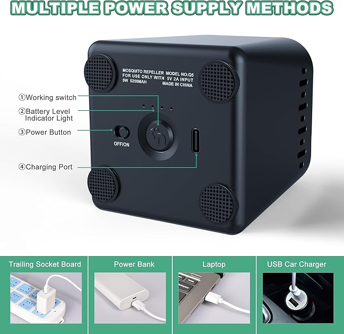 Mosquito Repellent Outdoor Patio, Rechargeable Mosquito Repeller Indoor with 20' Mosquito Protection Zone for Home Camping
