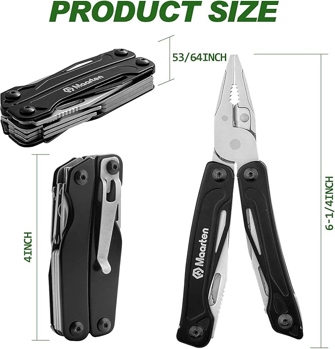 13-In-1 Multitool with Safety Locking, Professional Stainless Steel Multitool Pliers Pocket Knife, Bottle Opener, Screwdriver with Nylon Sheath for Outdoor, Survival, Camping, Hiking