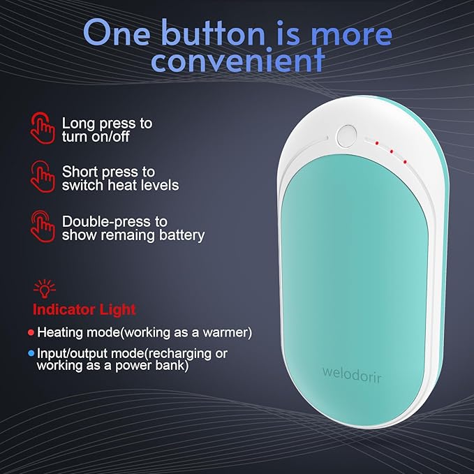 Hand Warmers USB Rechargeable 5200 mAh 1 Pack Electric Portable Reusable Pocket Power Bank Double-Sided Heaters for Heat Therapy Great, Raynauds, Hunting, Golf, Camping, Women Mens Winter Gifts