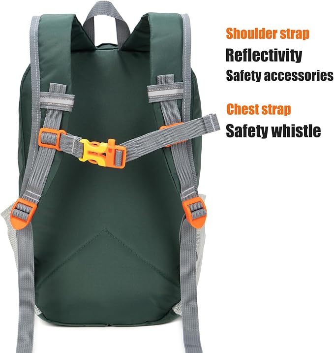 Little Kids Hiking Backpack for Boys or Girls, Small Daypack for Camping or Travel (Green)