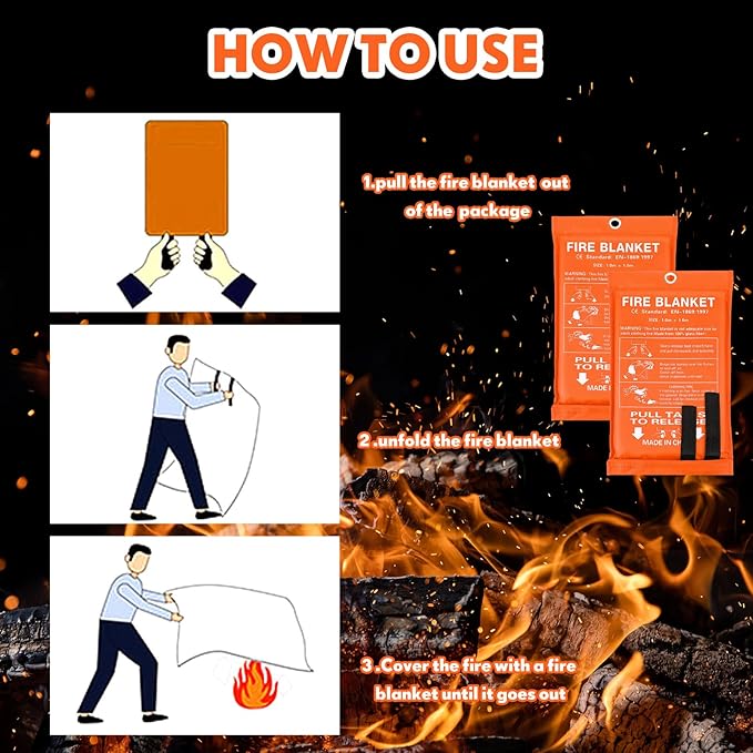 Macarrie 30 Pack 39” x 39” Fire Blanket Emergency Fire Blanket for Home and Kitchen Suppression Blanket Safety Fiberglass Fireproof Blanket Survival for Fireplace Car Office Camping (Orange)