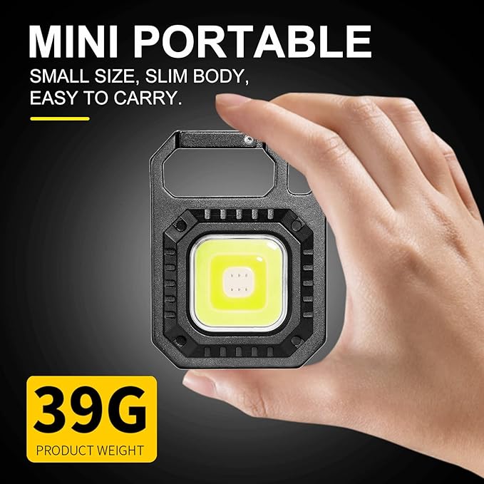 2 Pack Led Keychain Flashlight,1000lumens Rechargeable Cob Waterproof Portable Led Work Light,5 Light Modes Pocket Light with Battery Display As Bottle Opener and Magnet Base for Walking and Camping