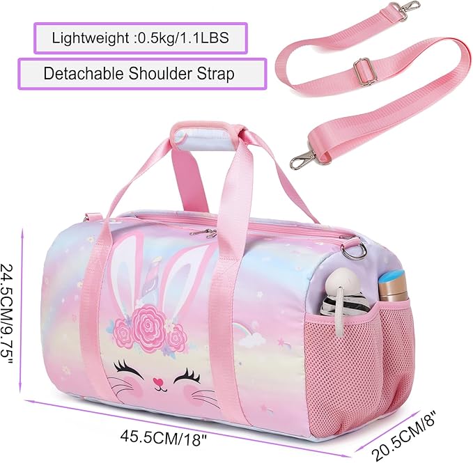 Unicorn Dance Bag for Girls Travel Duffel Bags Girls Sports Gym Bag Overnight Ballet Dance Bag with Shoe Compartment and Wet Compartment(Pink)