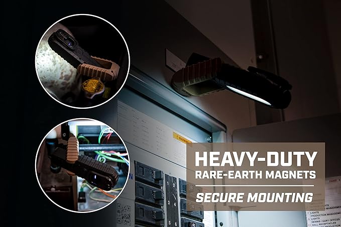 Spec Ops Tools 2-in-1 Rechargeable LED Work Light + Flashlight, 150-400 Lumens, Waterproof, Magnetic Base with Hook, 3 Light Modes, 3percent Donated to Veterans, SPEC-FLASHT
