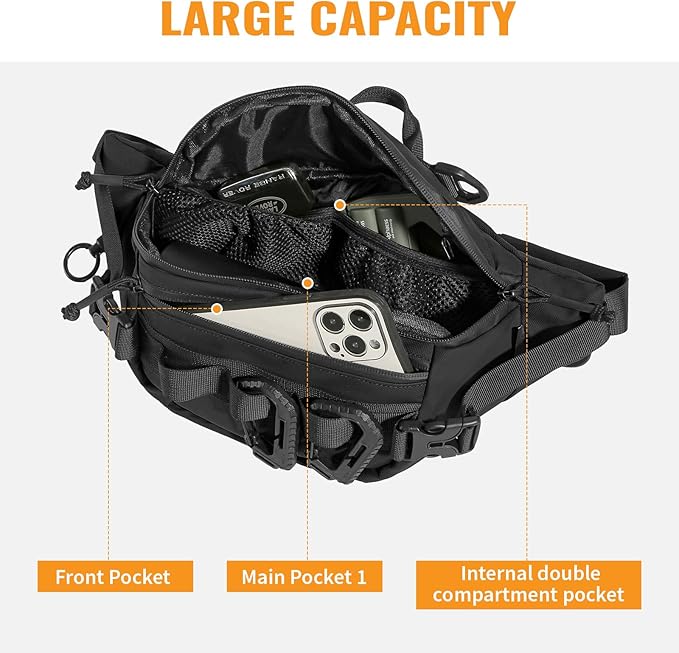 CamGo Tactical Fanny Pack for Men Women Military Waist Bag Molle Utility Hip Belt Pouch Crossbody Bags Bumbag for Cycling Hiking Walking Fishing Black