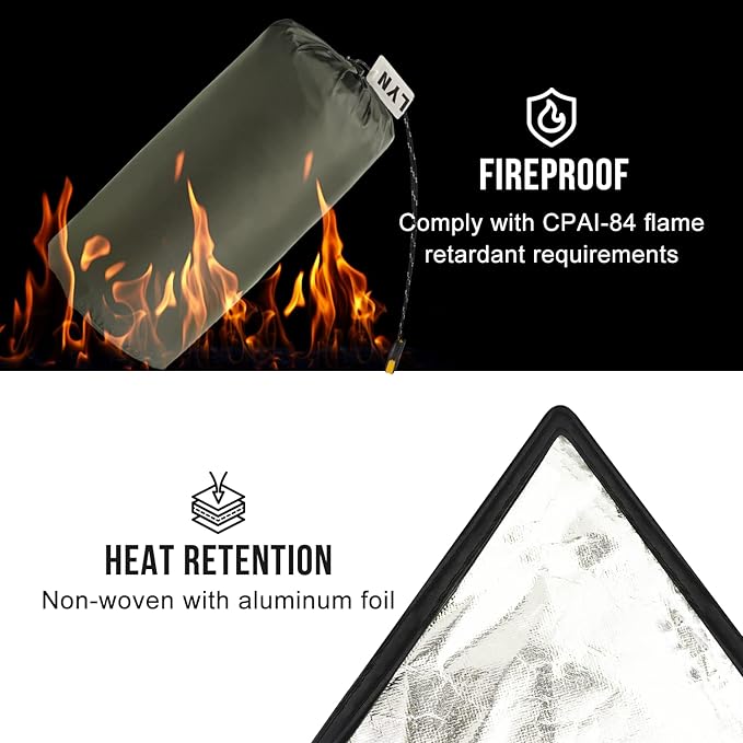 LYN Extra Large Zipper Reusable Survival Emergency Shelter Tent,Thermal Waterproof Fireproof Lightweight Bugout, with ParacordâStake for Camping,First Aid,Hiking&Bushcraft