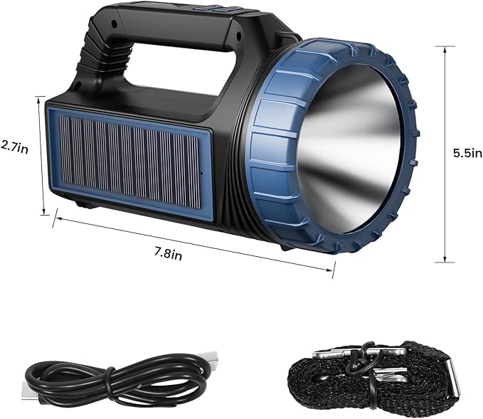 Solar Flashlights, Solar Flashlight Flashlights For Multi Function 8000 Lumens Led Flashlight With Emergency Strobe Light Emergencies, Led High Lumens, Usb C And Large Capacity Battery Fast Charging