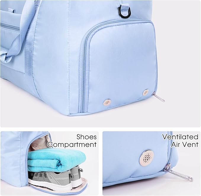 Ceneda 20" Gym Duffel Bag with Wet Pocket Shoes Compartment Portable Overnight Weekender Bag Travel bag Yoga Bag for Women (Light Blue)