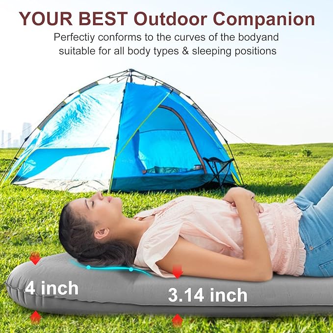 Self Inflating Sleeping Pad with Electric Pump 3.14" Ultra-Thick Memory Foam Camping Mats 9.5 R-Value Insulated Camping Pad Inflatable Air Mattress with Pillow for Car Camping, Tent, Home,Travel
