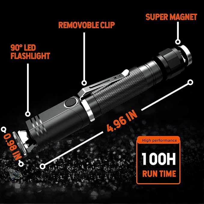NICRON Flashlights,Rechargeable Magnetic Flashlight Super Bright 1000 lumens 6 Modes led Flashlight for Camping,Garage Work, 90°Twist EDC Pocket Tactical Flashlight IP65 Waterproof N9