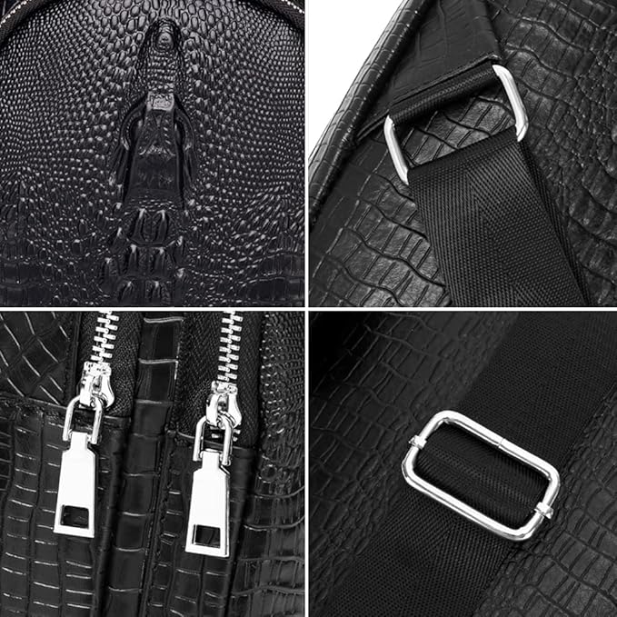KPYWZER Genuine Leather Sling Bag Backpack for Men Crocodile Embossing Chest Bag Crossbody Shoulder Bag Daypack Black