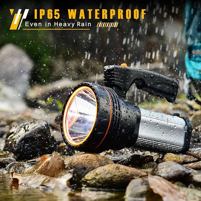 Flashlights High Lumens Rechargeable,1000000LM Spotlight Flashlight,IP68 Waterproof Rechargeable Flashlight,Linterna recargable 10000mAh Long Lasting for Camping,Boat,Walking,Farm.(Silver)