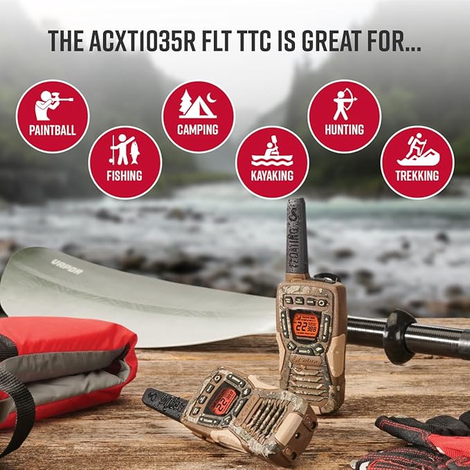 Cobra ACXT1035R FLT Waterproof Walkie Talkies - Rechargeable, Floats, 22 Channels, Long Range 37-Mile Two-Way Radio Set (2-Pack)