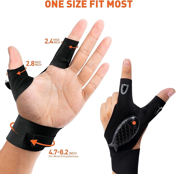 ThxToms Father's Day Gift,Rechargeable LED Flashlight Gloves,Gifts for Men,Christmas, Birthday Gifts for Dad Boyfriend Husband Men Him, Cool Gadgets Tools for Repairing Fishing Camping, 1 Pair,Black