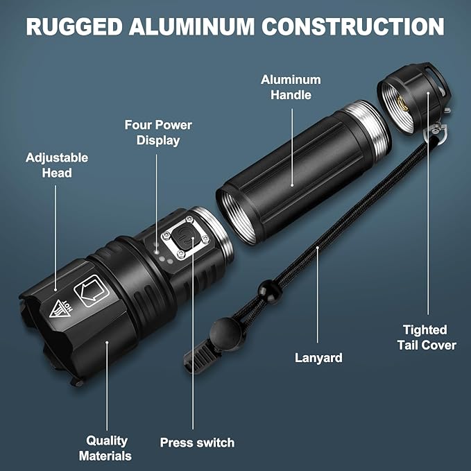Rechargeable Flashlights High Lumens, 990,000 Lumens Brightest Flashlight, 5 Modes Super Bright Led Flashlight, 12H Running time, Handheld Flashlights for Home/Camping, Flash Light IPX6 Waterproof