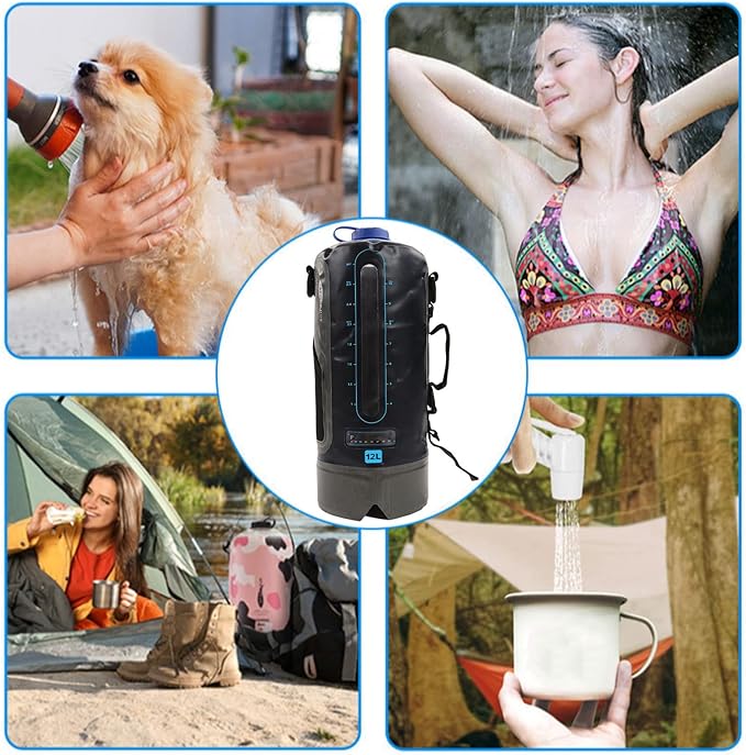 Topyond Camping Shower Bag, 12L Capacity Portable Shower Bag with Pump and Water Tube for Outdoor Backpacking,Outdoor Water Storage Bags Camping Accessories for Camping, Beach, Hiking, Climbing