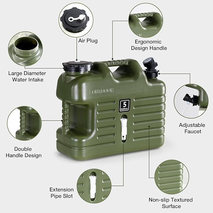 5 Gallon Water Jug, Camping Water Container BPA Free Water Storage with Spigot No Leakage Portable Emergency Water Tank for Outdoor Hiking Camping Picnic Supplies Green